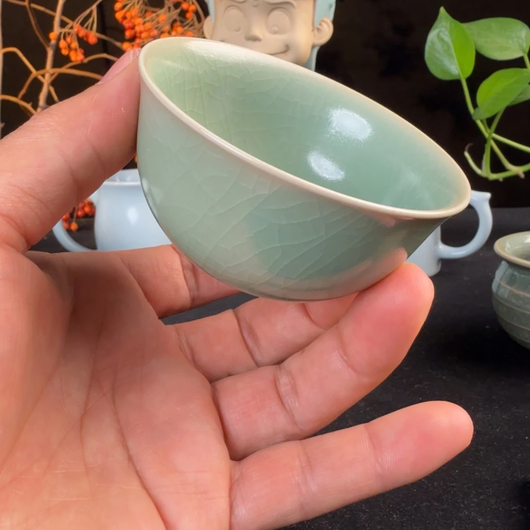 摆件陶汝瓷青绿釉鸡缸杯