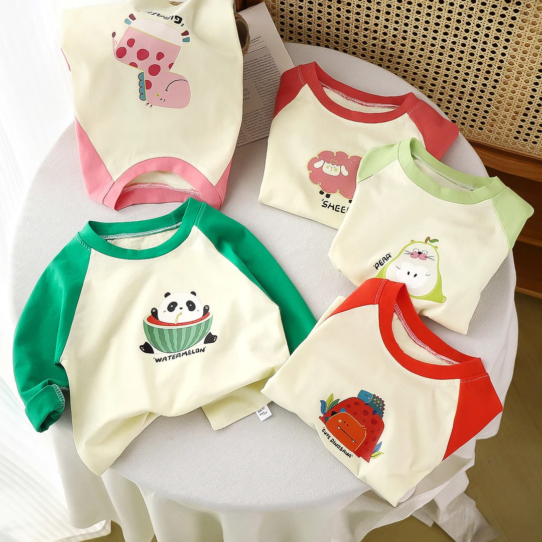 新款纯棉上衣春秋款可爱男童女童插肩上衣秋衣长袖宝宝儿童长袖