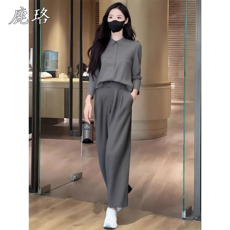 春季穿搭干练气质冷淡系高级感独特绝美韩系小香风灰色衬衫套装裤