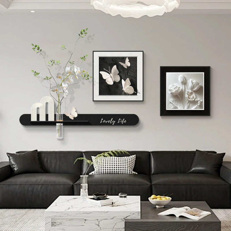 黑白抽象沙发背景墙挂画轻奢高级水培绿植客厅装饰画餐厅玄关壁画