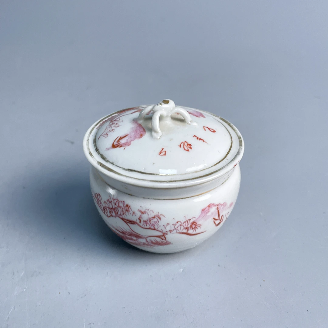 民国胭脂红山水盖缸-M25JK001618