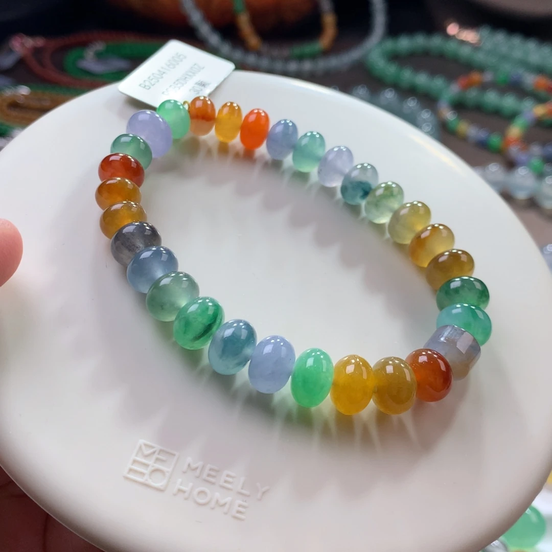 未镶嵌手链翡翠冰浓艳彩多巴胺彩虹多宝鼓珠卡8~9
