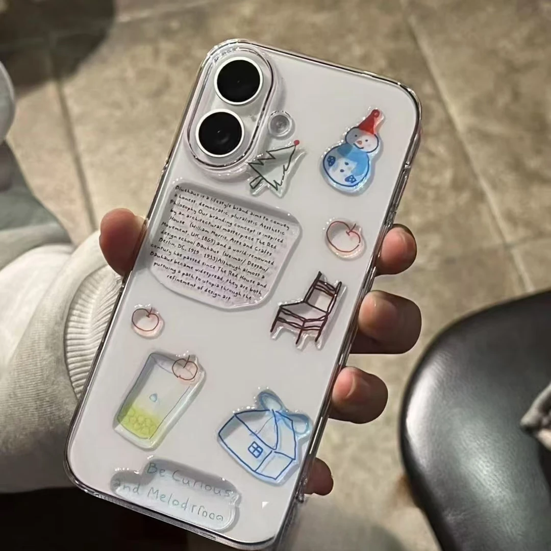 可爱雪人DIY贴纸适用于苹果15/16promax新款手机壳13/14pro太空12