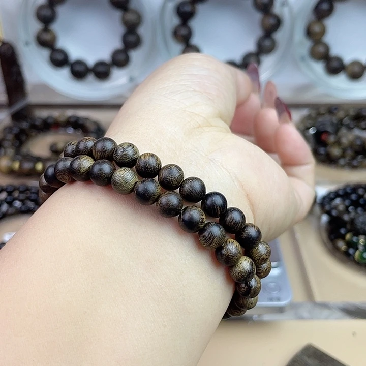 沉香手串密**春越南芽庄白奇玉化留疤嘤子虎斑