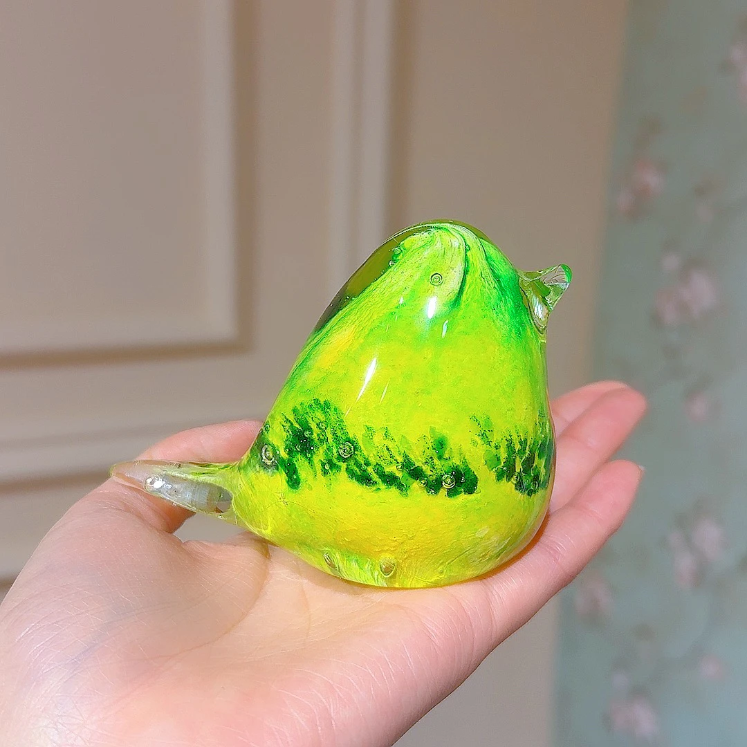 黄绿色创意琉璃小鸟镇纸新婚情侣礼品精美桌面摆设可爱工艺品彩色