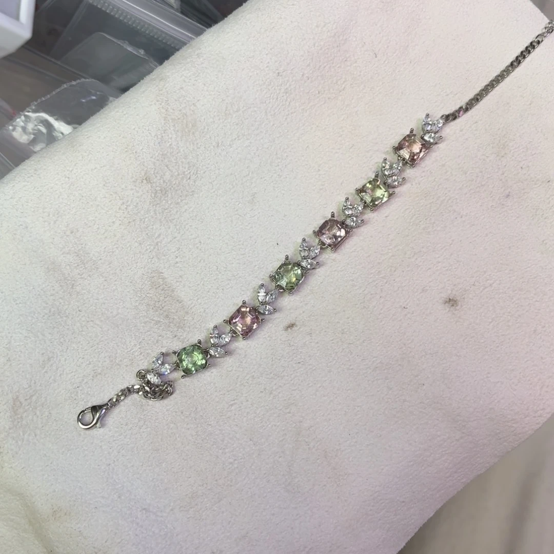 手链碧玺银S925镶嵌