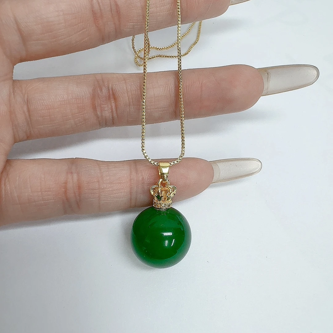 时尚满绿王冠单珠吊坠