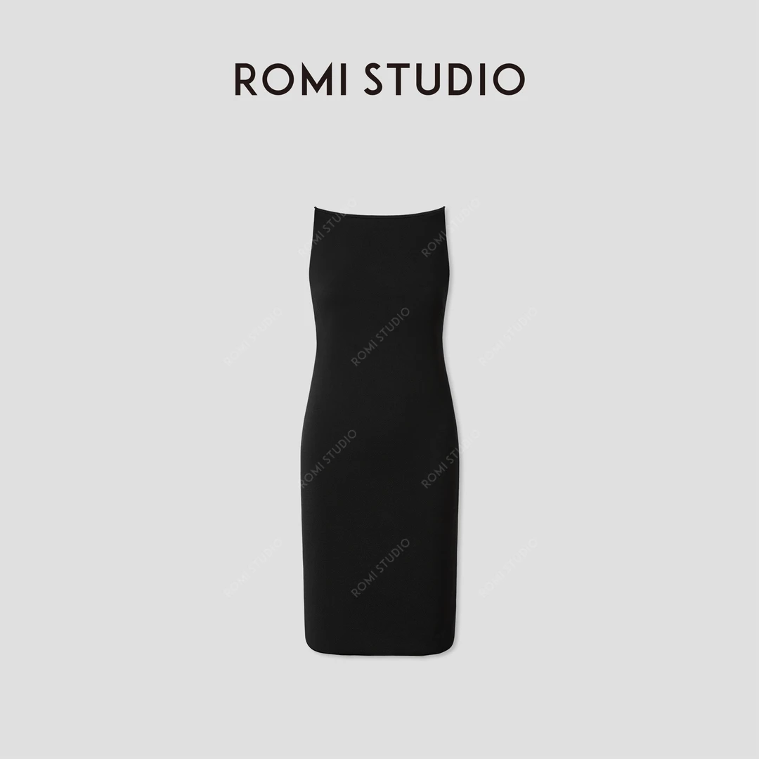 ROMI STUDIO优雅轮廓时尚修身剪裁弹力无袖纯色连衣裙RWCRLG3010