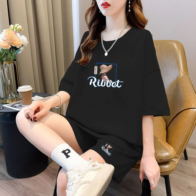 显瘦宽松薄款套装女2025夏季新款时尚韩版休闲运动短袖短裤两件套