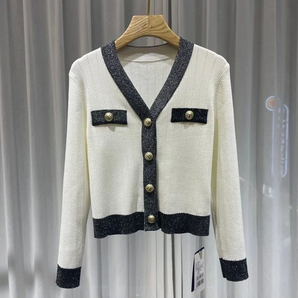 《绮洛可可》 YU&An高品质 精致小女人 金/银编双曲曲珠针织开衫