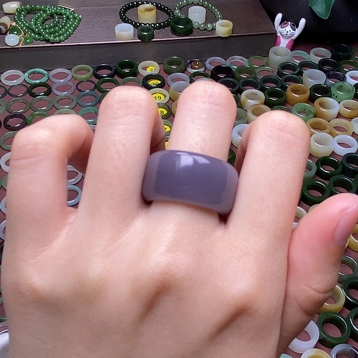 和田玉戒指未镶嵌16.3芋泥紫