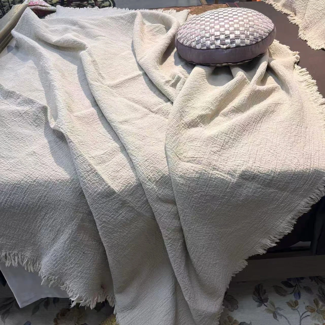 HL026加厚汉麻褶皱流苏盖毯 196*210cm 净重3.9斤