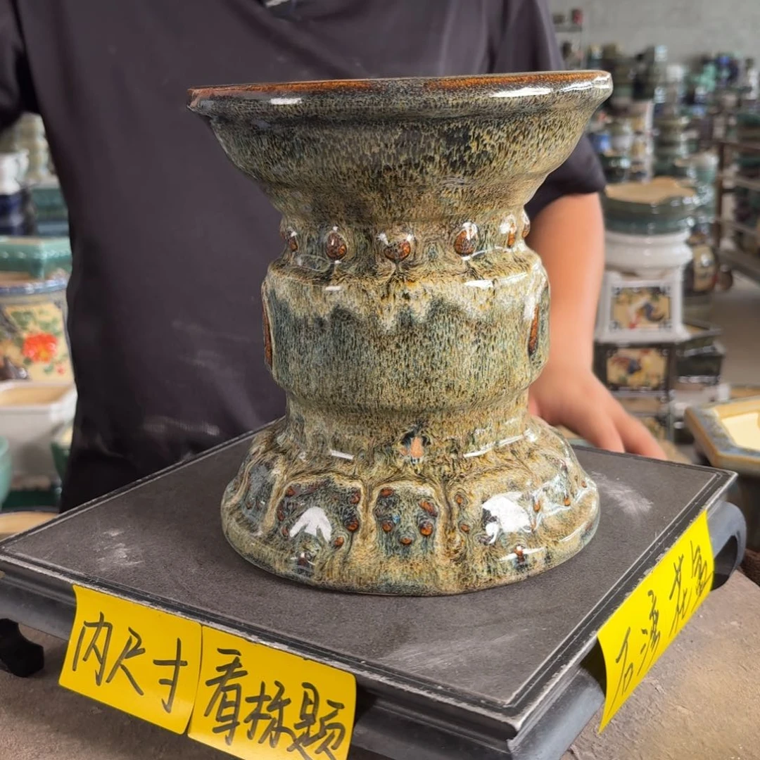 。一风堂石湾花盆 釉水薄一块 面宽20高22