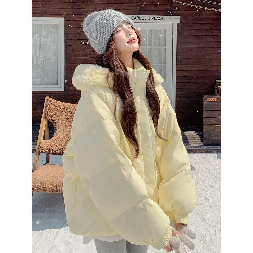 奶fufu黄色羊羔绒毛领羽绒服女2025冬季新款甜美减龄90白鸭绒外套