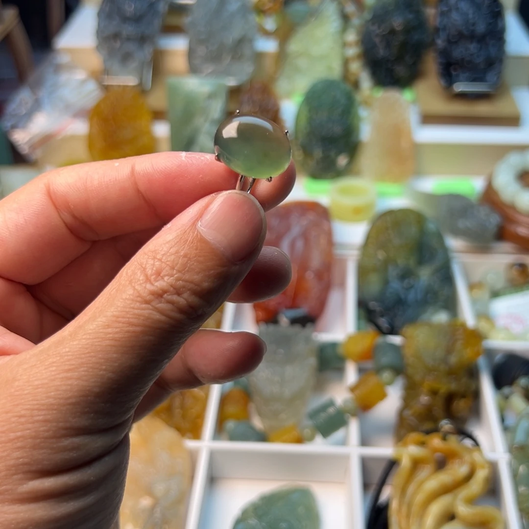 蛇纹石玉银S925镶嵌戒指