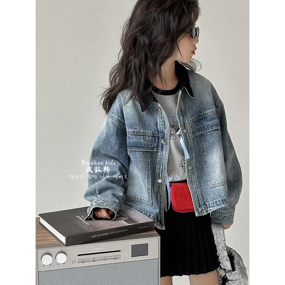 韩系女童牛仔外套秋季2025新款韩系童装女孩洋气夹克衫儿童衣服