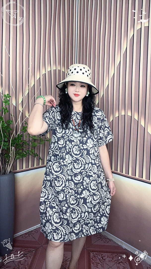 夏季韩版显瘦小个子气质时尚印花复古宽松碎花连衣裙妈妈装连衣裙