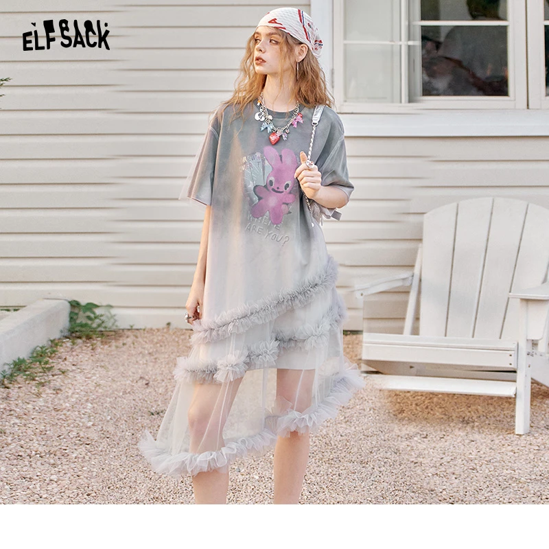 妖精的口袋新款夏季兔子印花连衣裙女2025年夏季新款裙子25200140