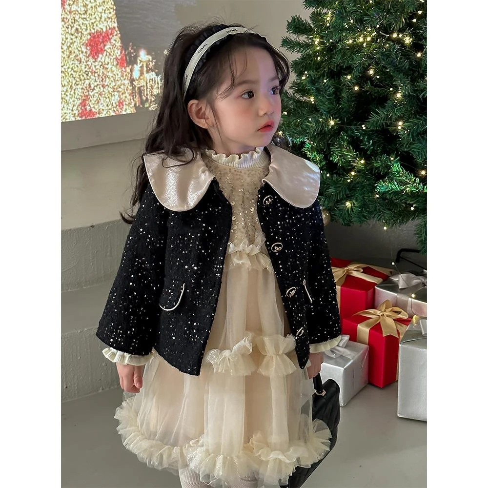 女童新年套冬装洋气儿童时髦小香风外套宝宝礼服公主连衣裙-2587