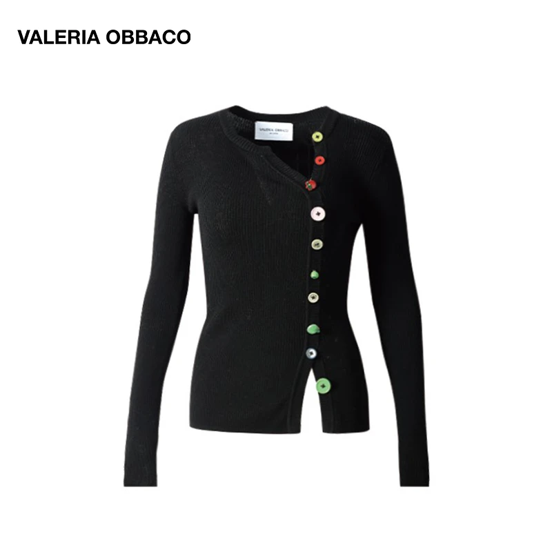 VALERIAOBBACO/瓦莱丽娅 奥贝科黑色彩扣羊毛打底衫