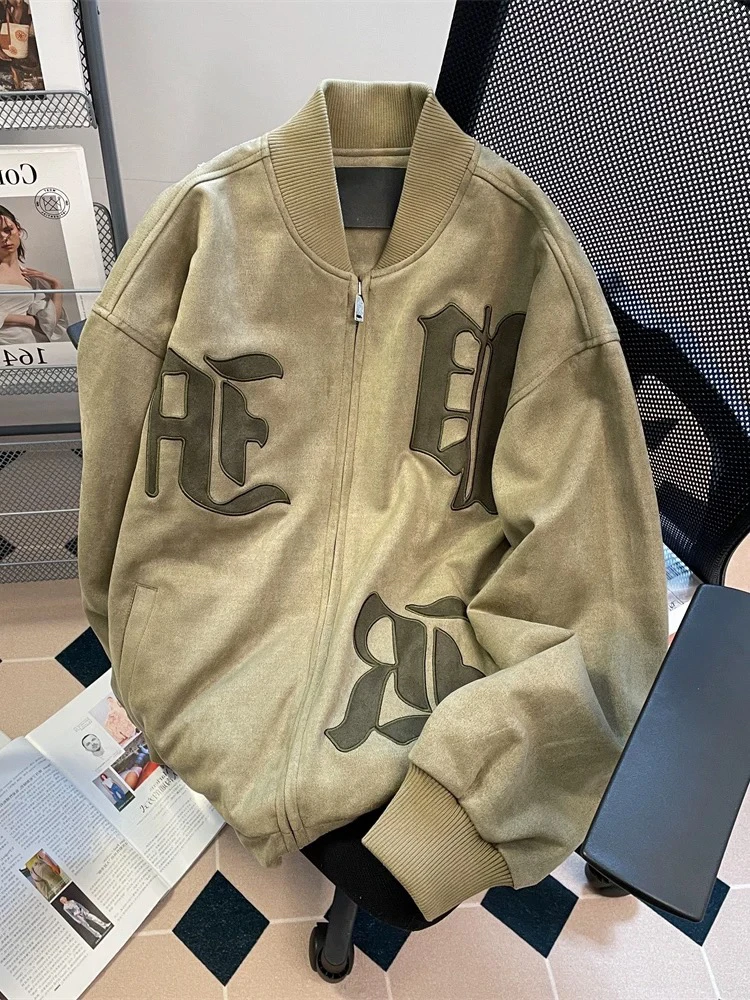 【逗逗】美式高级感痞帅刺绣外套男女春秋潮牌高街棒球夹克