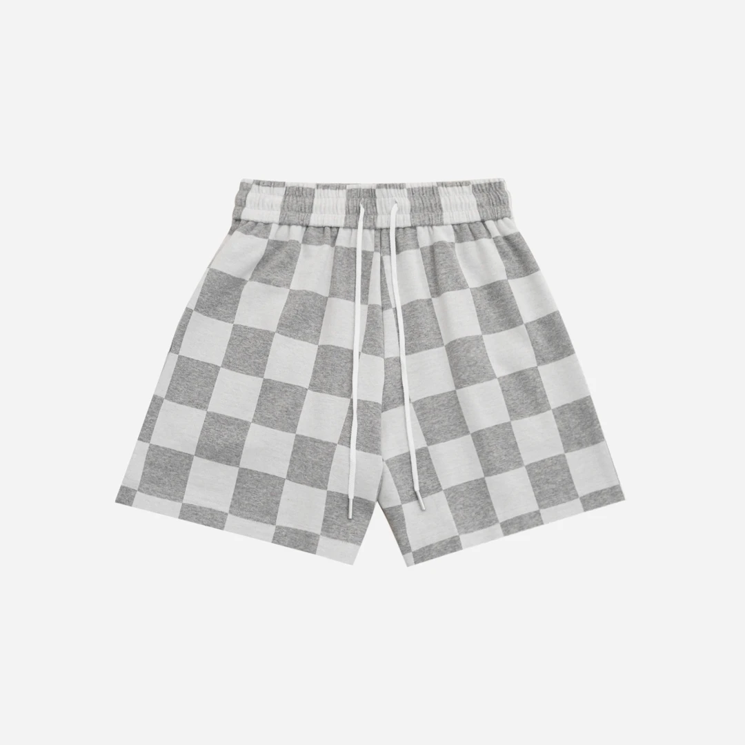 GGAHOLIDAY时尚休闲宽松棋盘格潮流印花灰白短裤-153045
