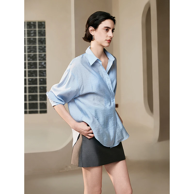 【初棉】DRDB微透醋酸天丝轻薄肌理衬衫女宽松防晒衬衣363604013