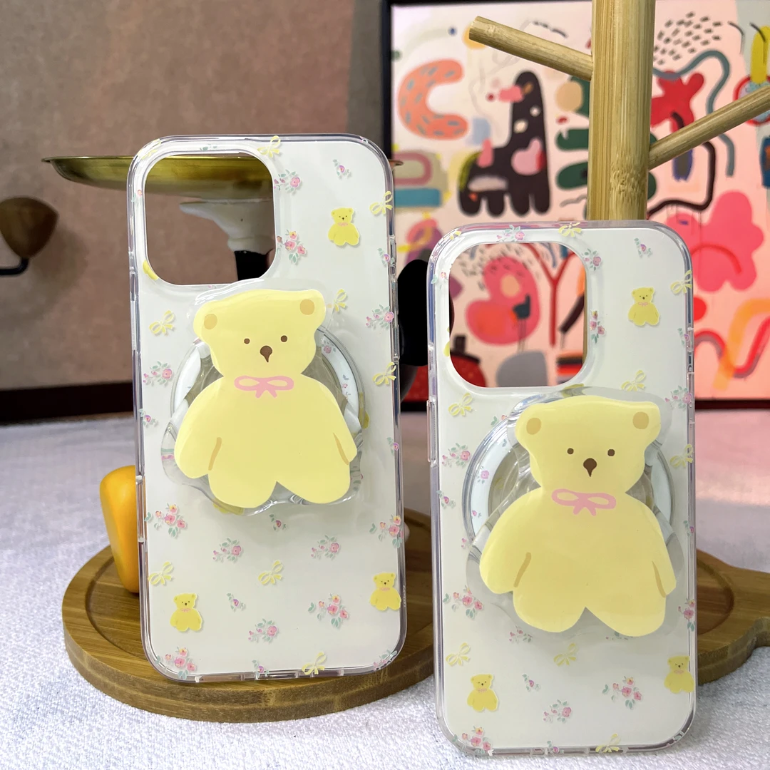 iphone苹果手机壳15promax小熊手机壳磁吸带支架15/16/13/14