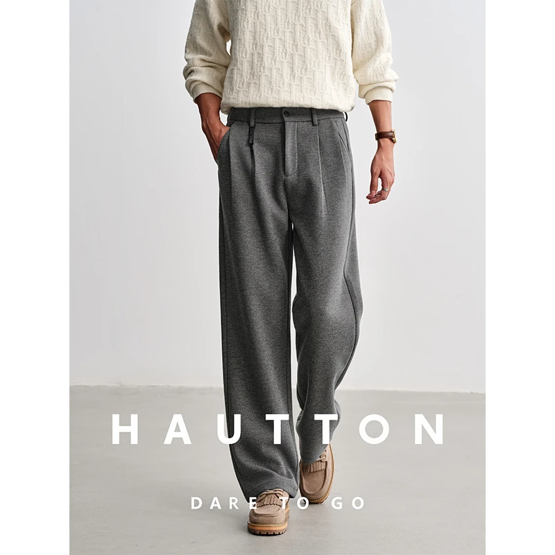 皓顿细腻绵羊毛高密针织休闲西裤男士加厚商务直筒裤973XX5185