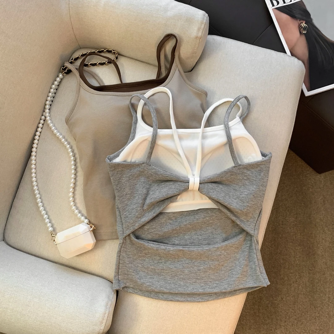 假两件运动小吊带背心女夏季外穿带胸垫美背文胸辣妹内搭上衣女Y