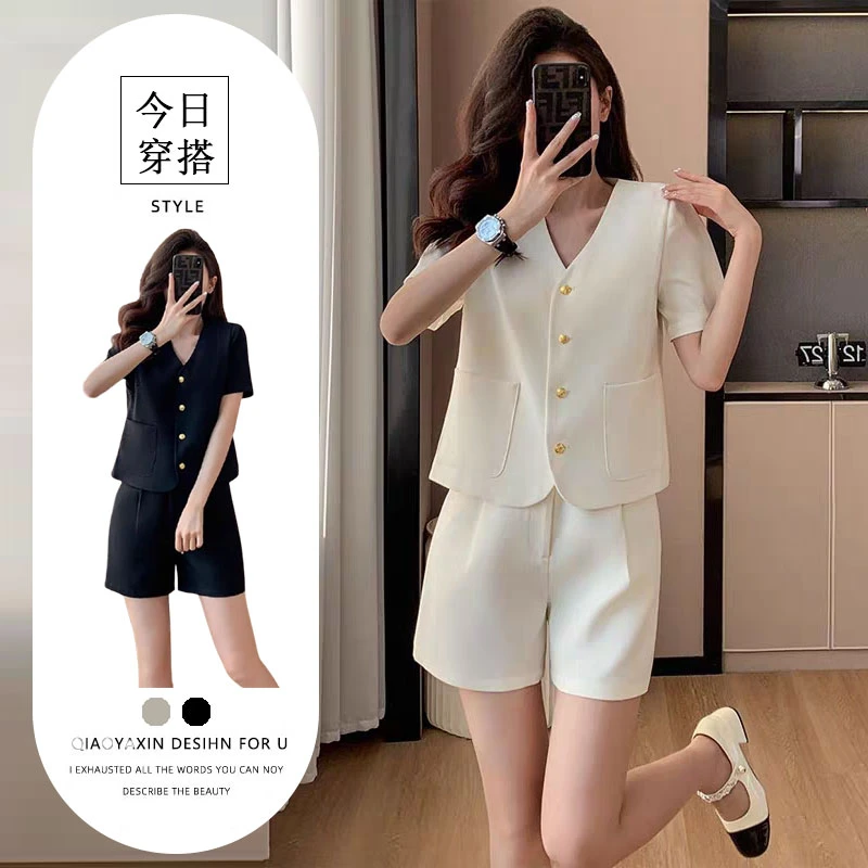 夏季薄款西装短裤套装女2025高级感气质小个子短款小香风外套