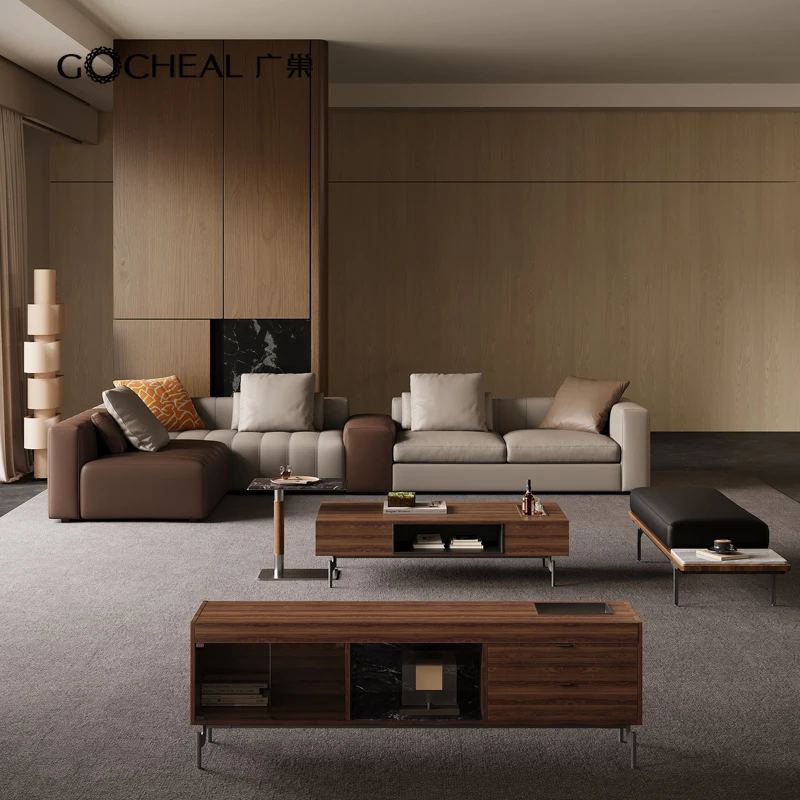 新广巢钢琴曲沙发头层牛皮意式别墅客厅大户型直排极简创意轻奢