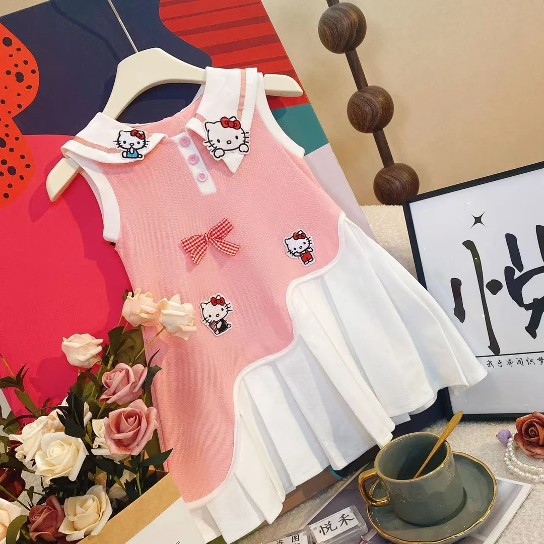 T3女童POLO领连衣裙夏季儿童学院风夏装女孩背心百褶裙洋气80464