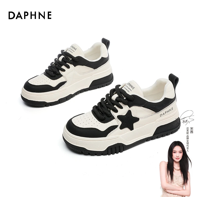 Daphne/达芙妮厚底小白鞋2025夏季新款百搭增高休闲熊猫板鞋ins潮