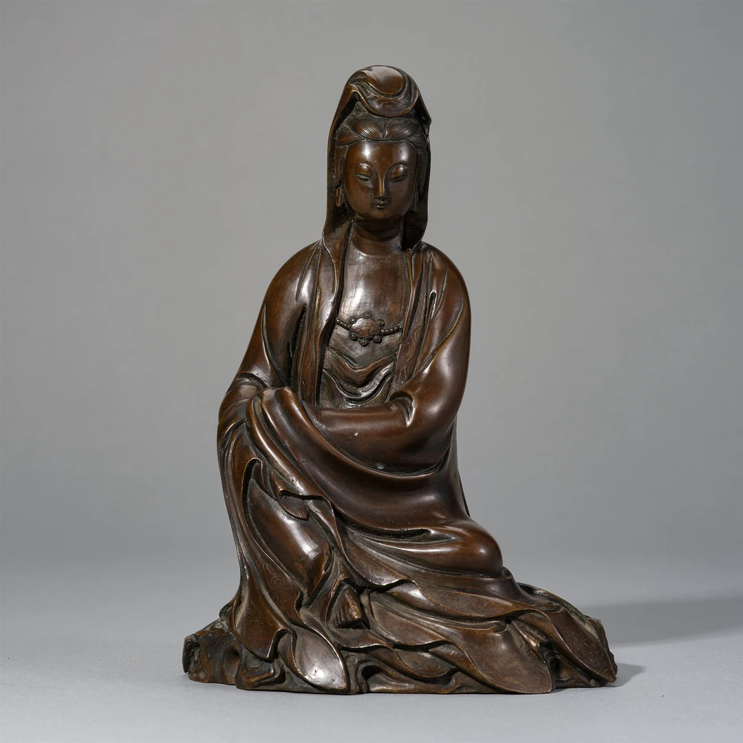 LOT327 清早期石叟款错银丝观音像