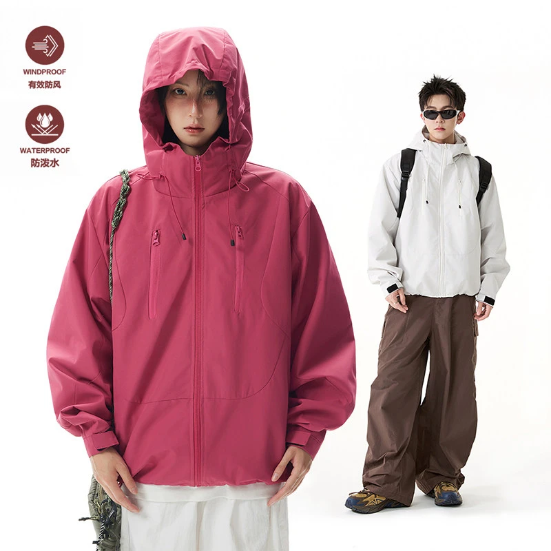 户外防风防水冲锋衣男女同款宽松休闲连帽外套秋季新款户外登山服