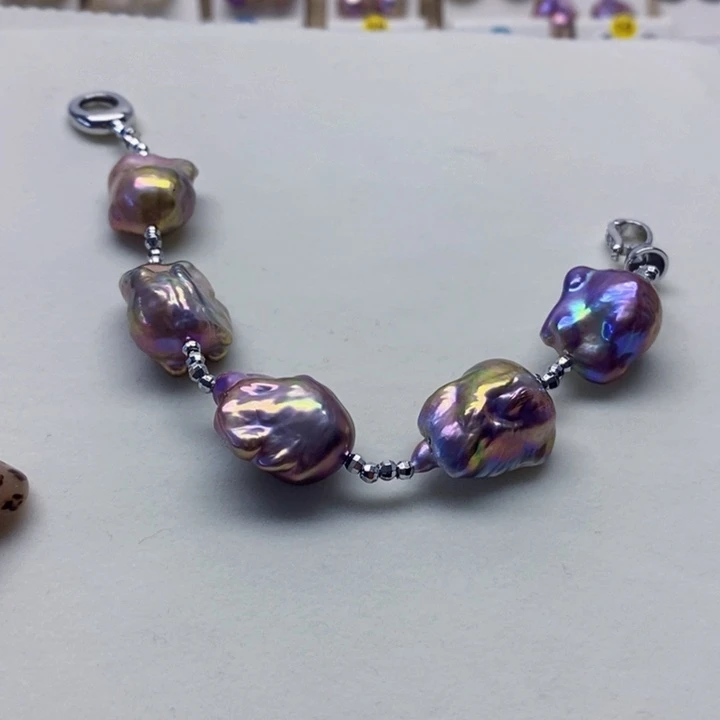 银S925镶嵌手绳淡水珍珠一*光