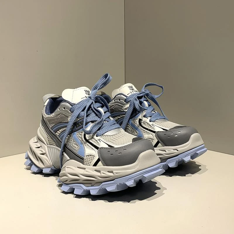 爱赫蒙2025新款老爹鞋男厚底机甲风增高运动鞋透气网拼接女士老爹