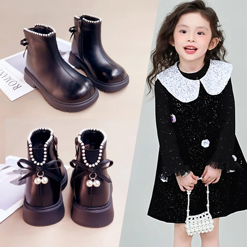 女童靴子加绒童鞋子2025秋冬季新款儿童短靴公主洋气马丁靴西8627