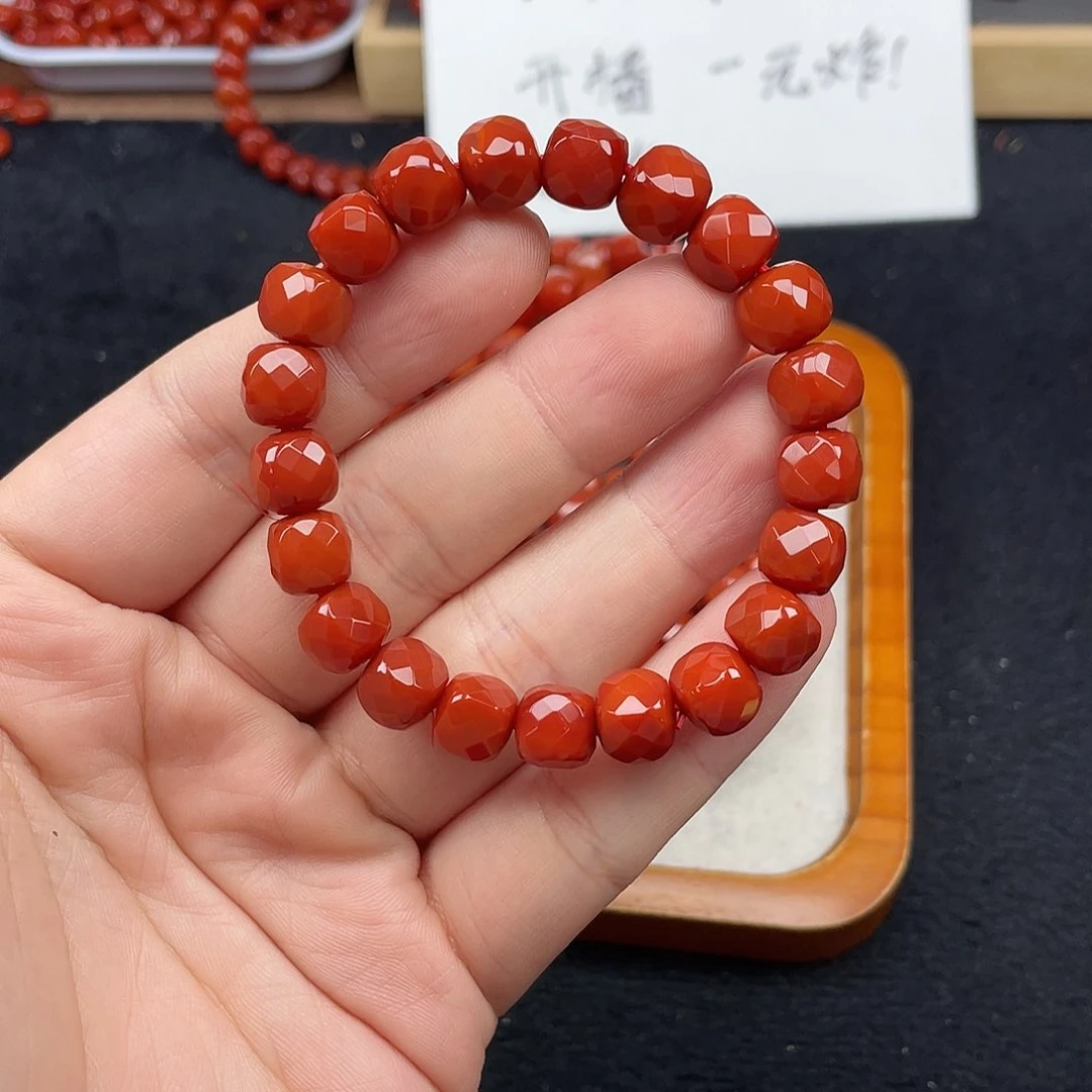 未镶嵌4号瓦西柿子红卡9切面方糖手链南红玛瑙