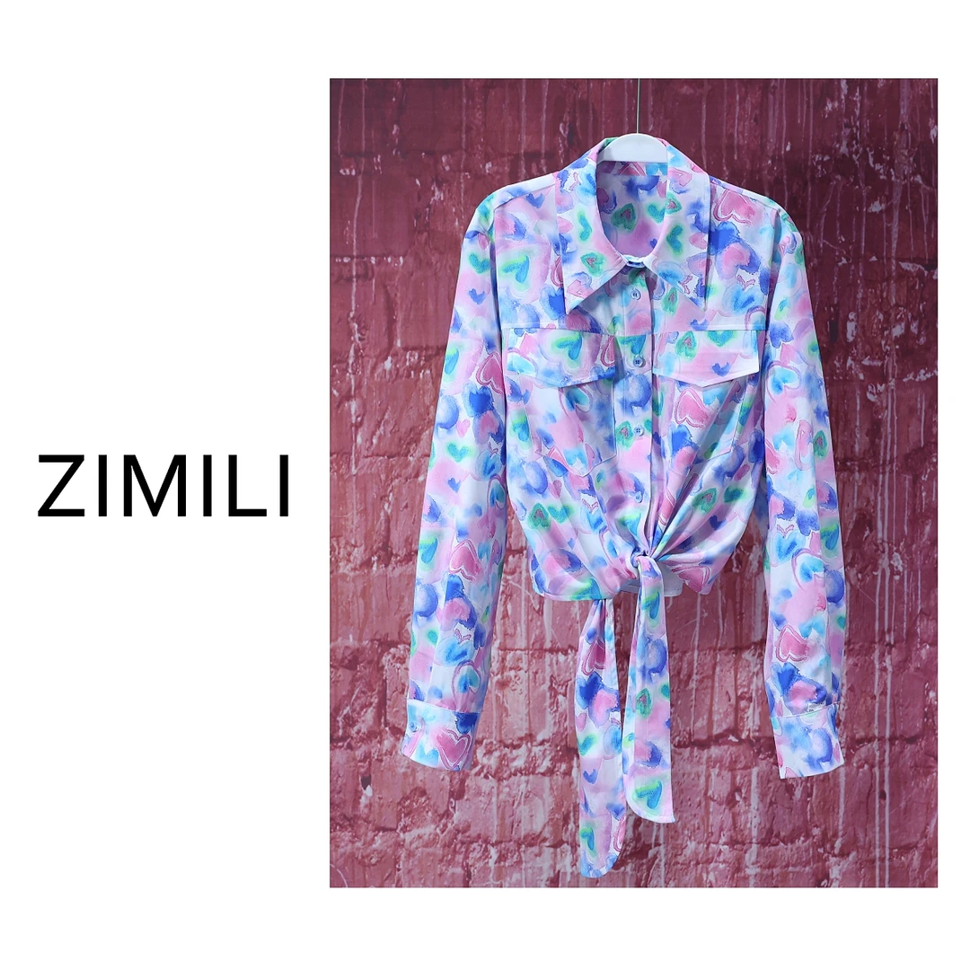 【亮哥女装】2025早秋《月魄凉》蓝紫撞色碎花飘带轻薄衬衫7303-F3