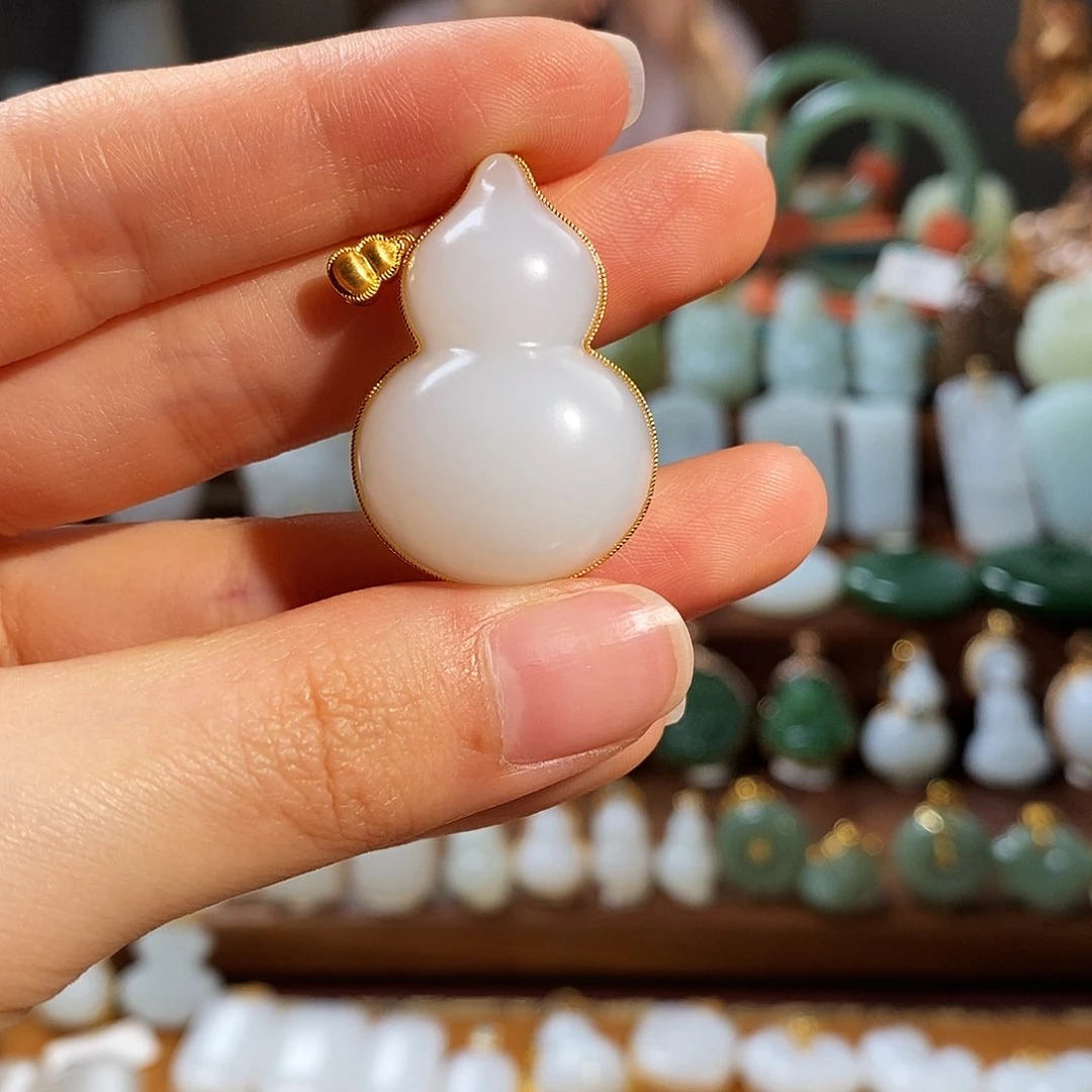 和田玉（白玉）18K金镶嵌吊坠(不含链)