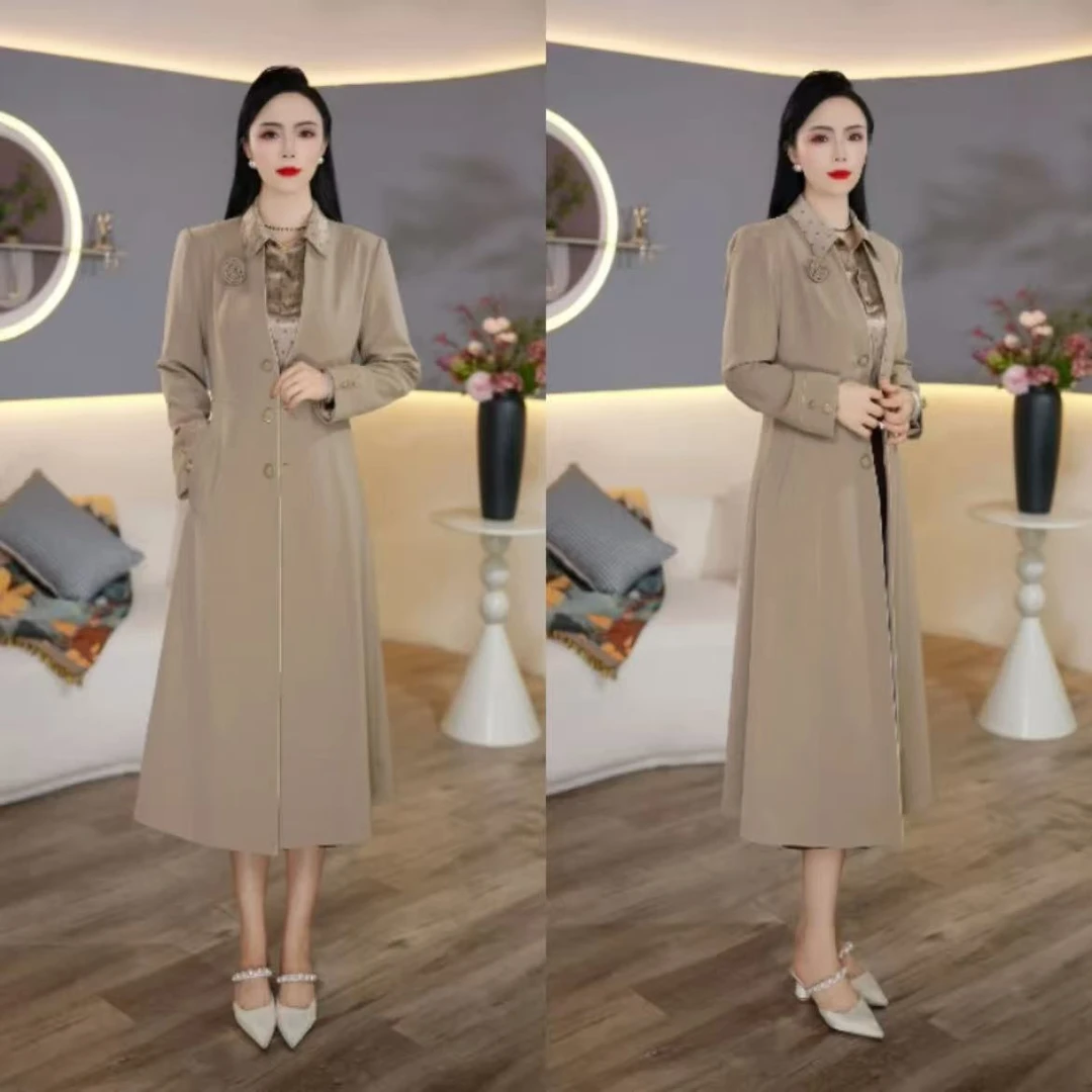 【风衣外套】秋冬新款圆领长袖中式气质显瘦减龄优雅中长款外套
