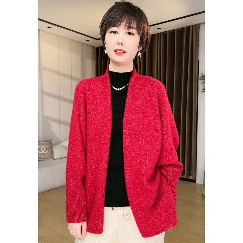 鎏金岁月 随意披100山羊绒金豆豆纱加厚开衫设计感斗篷