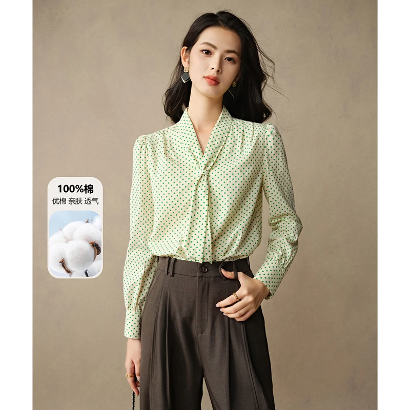 晚白【新品】2025春衬衫波点全棉衬衫女24120630