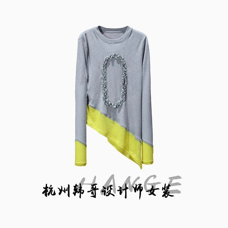 【韩哥女装】2025夏季极致灰撞色拼接纵向下摆时尚皮肤衣8891-A6