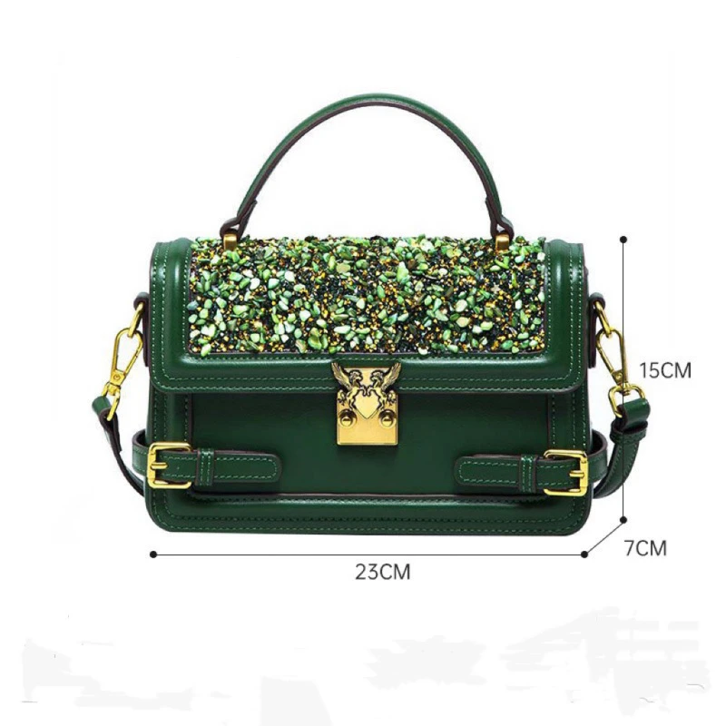 A时尚百搭绿色复古单肩小方包肩包斜跨H173