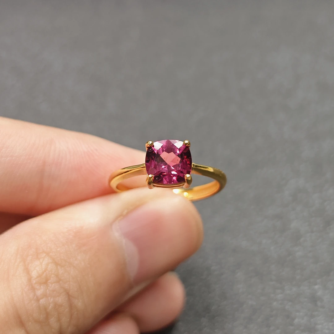 s925银天然镁铝石榴石戒指7x7简约时尚