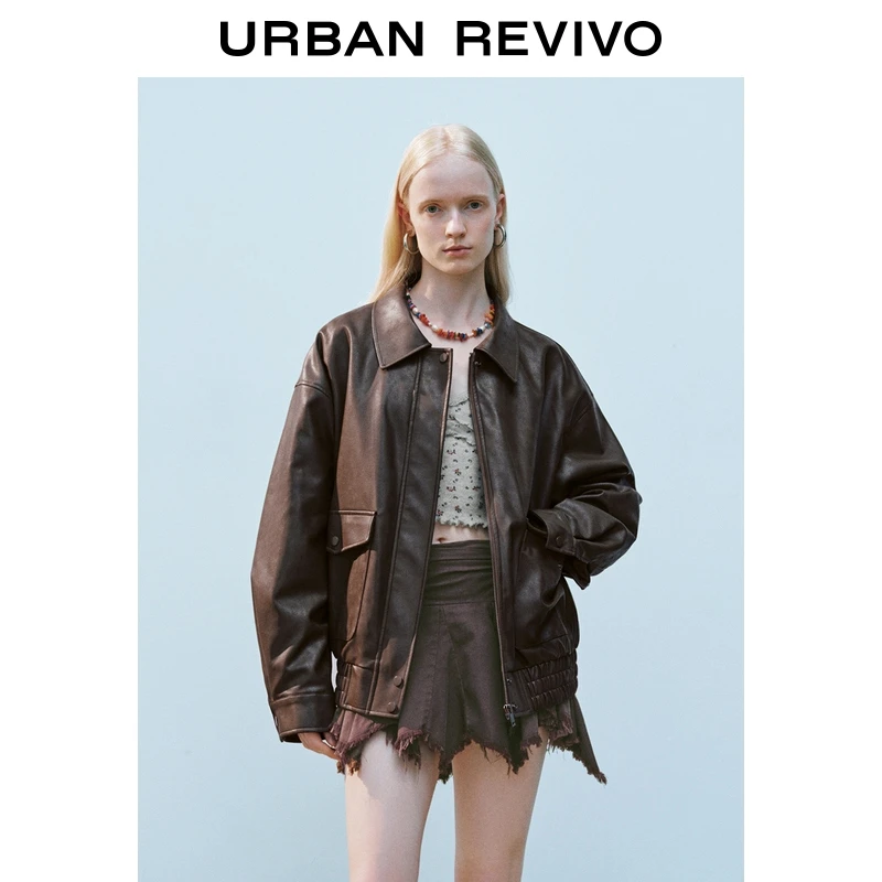 【HOT】UR2025秋季新款女装复古摩登质感PU棉服外套UYV150033