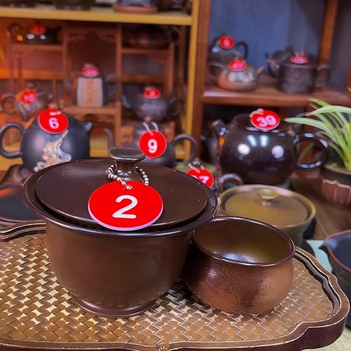 蛟龙精品柴烧素盖碗160毫升一壶一杯